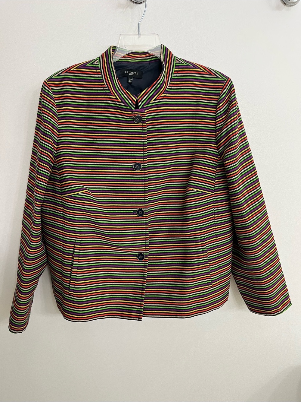 Like new!! Talbots 22W Striped Button-Front Jacket in Black, Green, Red, Yellow